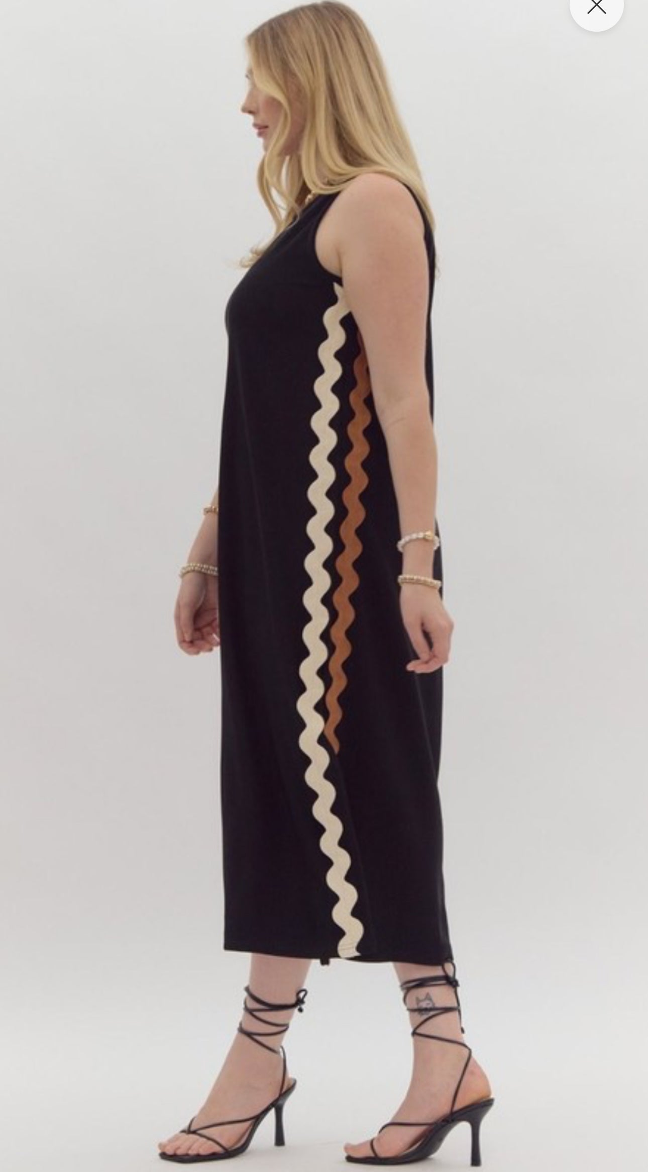 Black Side Stripes Midi Dress